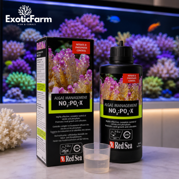 Red Sea NO3:PO4-X riduce nitrati e fosfati nei reef tramite carbon dosing. Disponibile nei formati da 100 ml, 500 ml, 1 litro e 5 litri.
