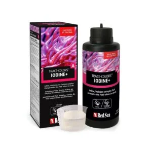 Red Sea Trace Colors A Iodine+ 500 ml integra iodio, bromo e fluoro nei reef, supportando tessuti, crescita e pigmentazione naturale dei coralli.

