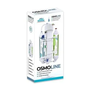 Impianto osmosi a 3 stadi per acquari marini e dolci, con membrana Vontron, filtro sedimenti, carbone attivo, Flush Valve e accessori inclusi. 