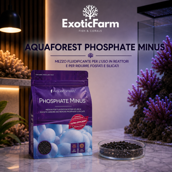 Aquaforest Phosphate Minus è un materiale filtrante per ridurre fosfati e silicati in acquari marini e reef, ideale anche per filtri a letto fluido.